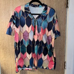 Geometric Print Zip-Front Top Size 2XL
